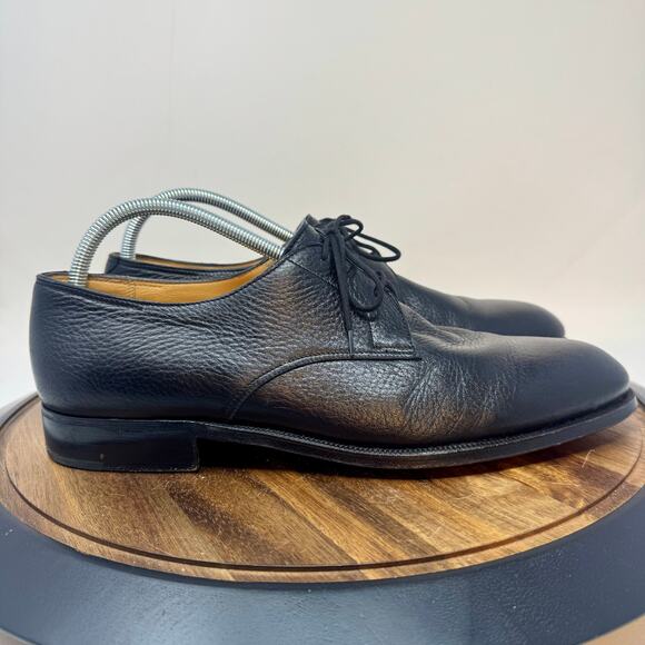 Gravati Black Plain Toe Men's Dress Shoes Oxford Size 12M Hand Made in Italy - Picture 1 of 11